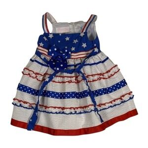 Bonnie Baby Girls Patriotic Seersucker Dress 12M Red White Blue Stars M17396-PV